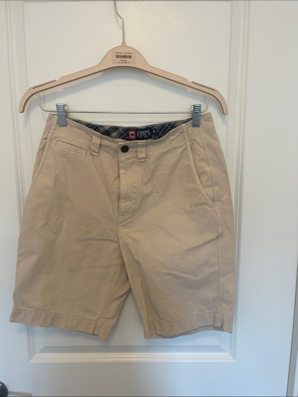 Chaps Men's Khaki Flat-Front Cotton Blend Shorts